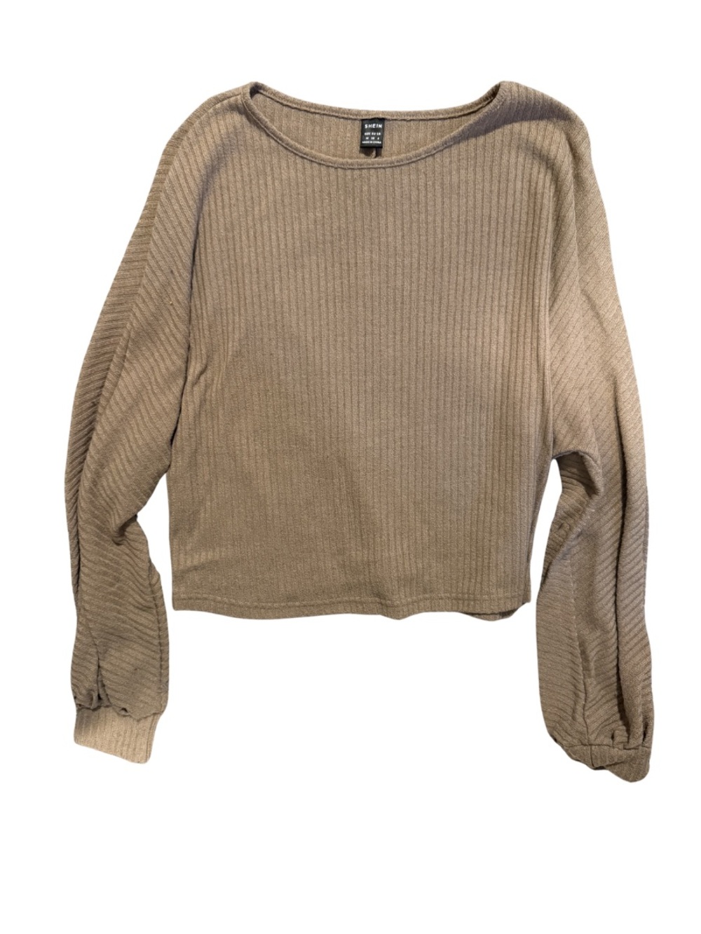 Ribbed Long Sleeve Cropped Top - Taupe